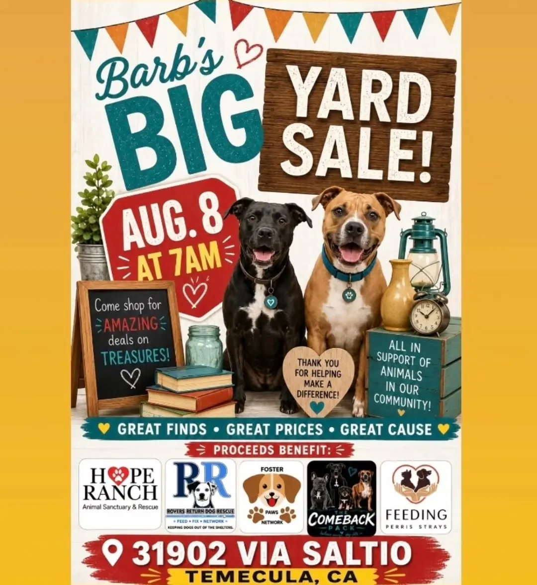 Barb's Big Yard Sale flyer for August 8, 2026