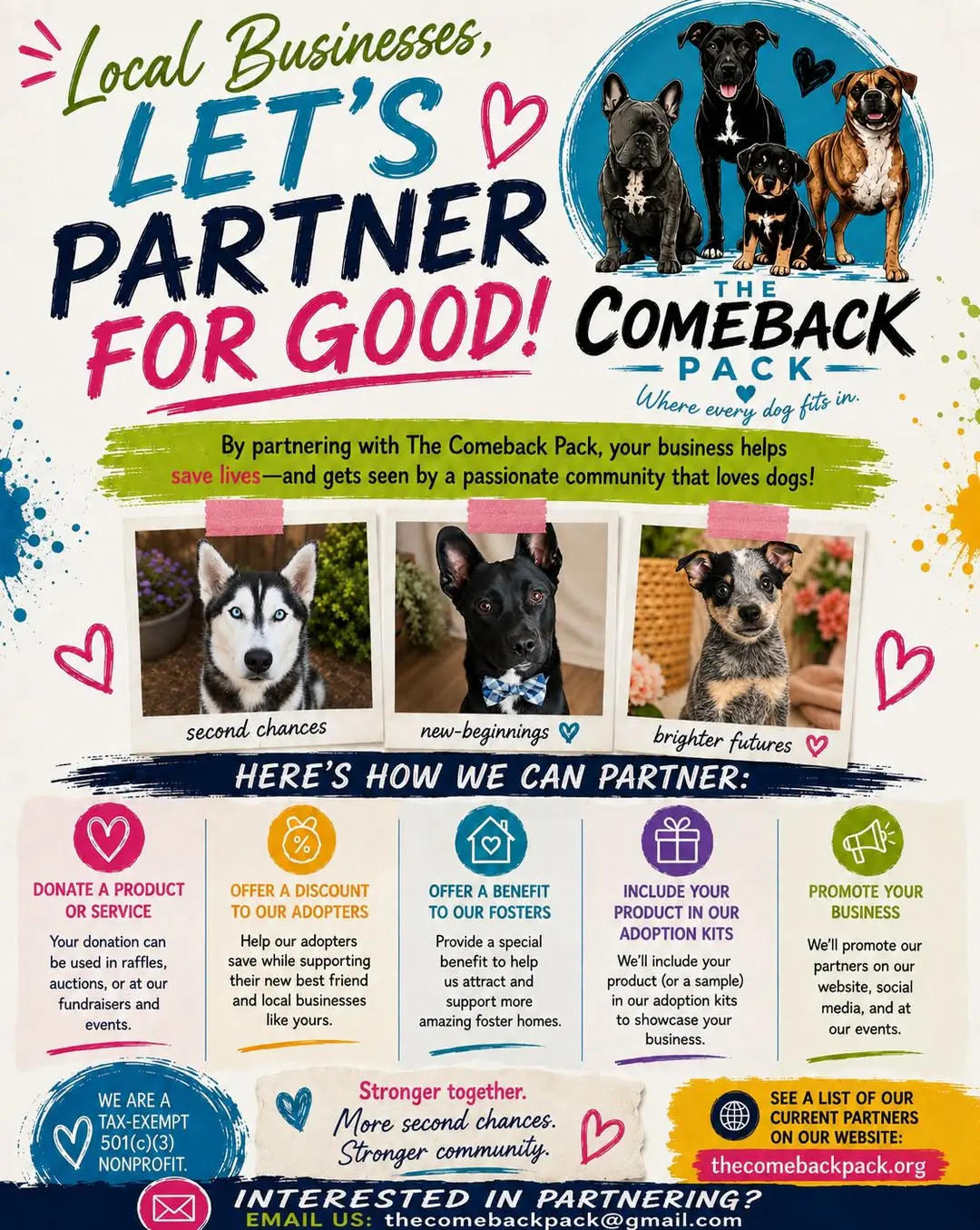 The Comeback Pack: Local Businesses, Let's Partner for Good flyer
