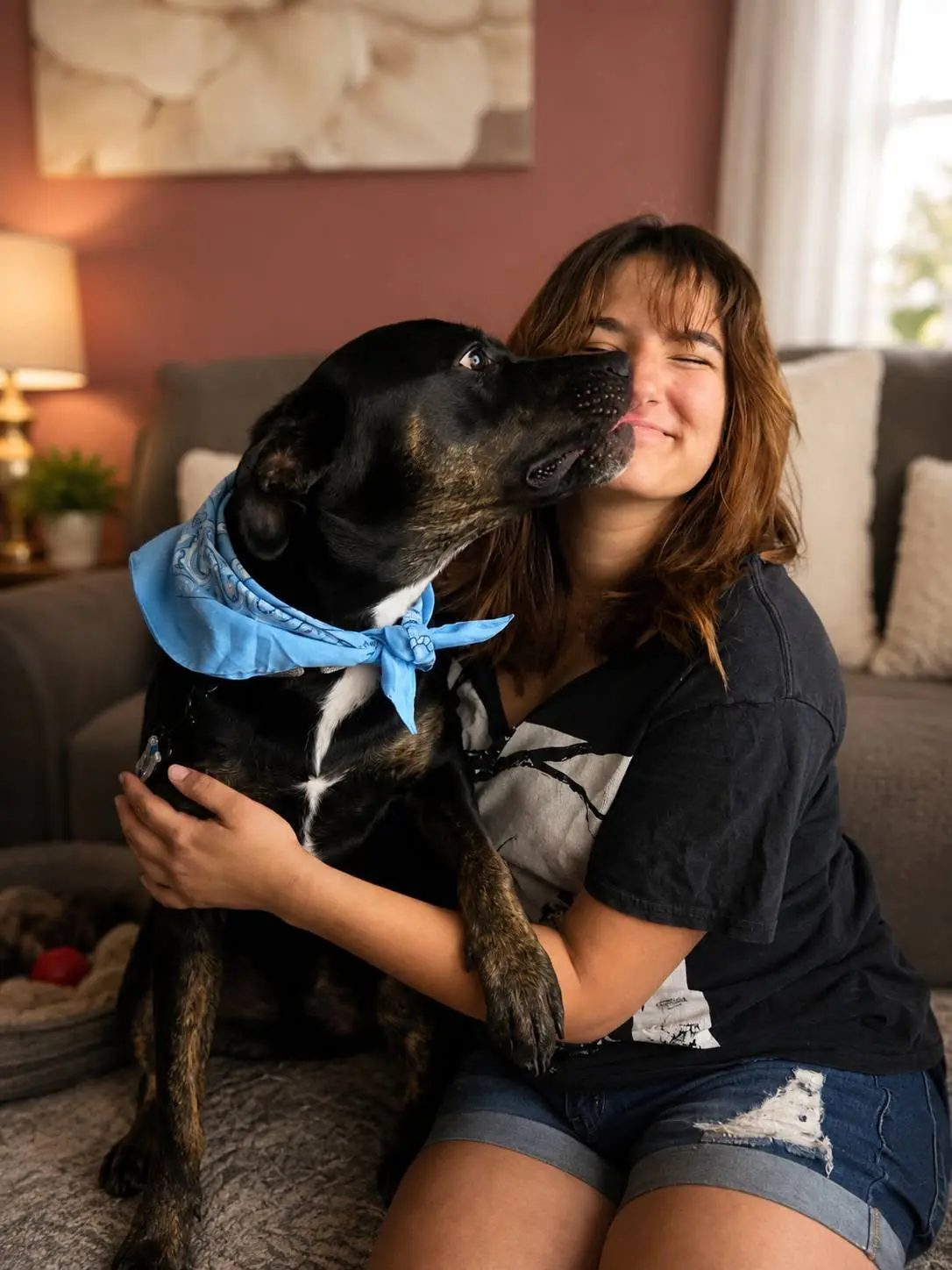 Rickey Henderson getting kisses on the couch at home